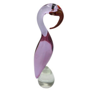 Italian Sommerso Murano Style Art Glass Swan Heron Sculpture 14" Purple Vintage